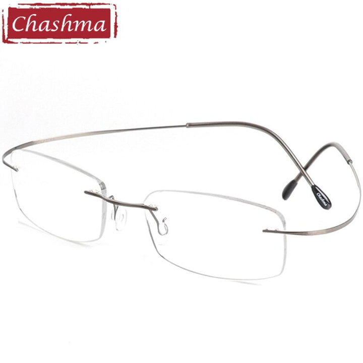 Chashma Ottica Unisex Rimless Rectangle Titanium Eyeglasses 6074 Rimless Chashma Ottica Gray  