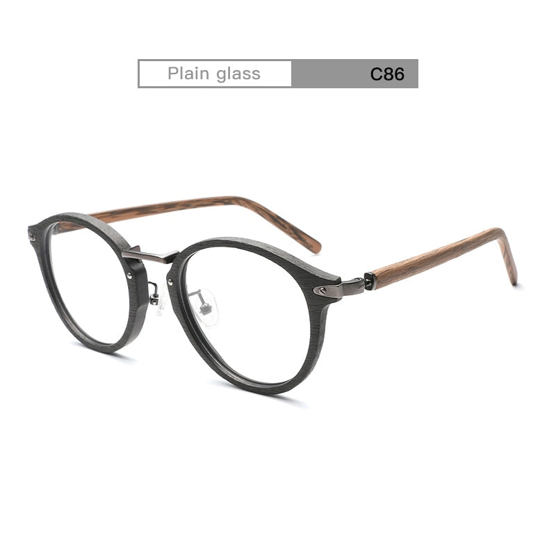 Unisex Eyeglasses Acetate Round Wood Grain Bc06 Frame Hdcrafter Eyeglasses Black Brown C86  