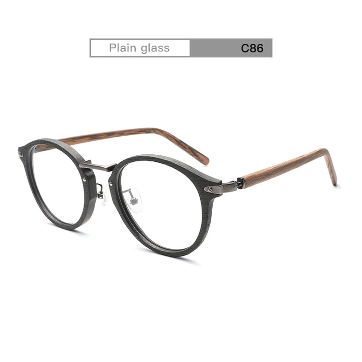 Hdcrafters Unisex Full Round Rim Wood Metal Frame Eyeglasses Bc06 Frame Hdcrafter Eyeglasses Black Brown C86  