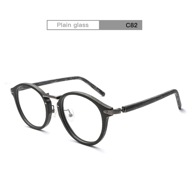 Unisex Eyeglasses Acetate Round Wood Grain Bc06 Frame Hdcrafter Eyeglasses Gray c82  