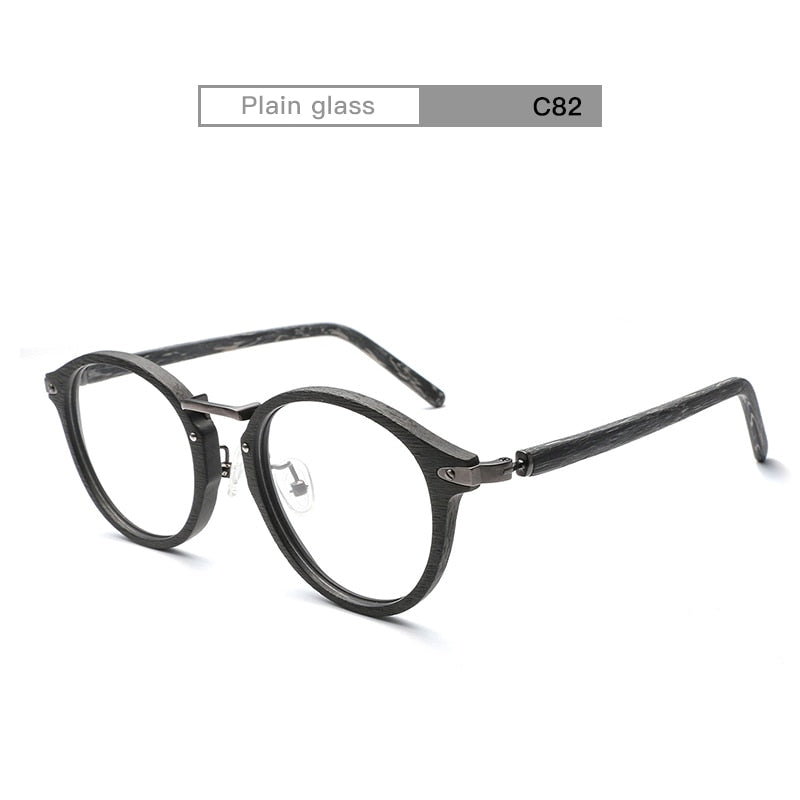 Hdcrafters Unisex Full Round Rim Wood Metal Frame Eyeglasses Bc06 Frame Hdcrafter Eyeglasses Gray c82  