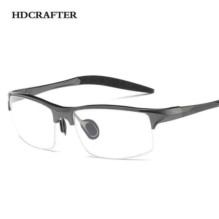 Hdcrafter Men's Semi Rim Square Rectangle Aluminun Alloy Frame Eyeglasses L8177 Semi Rim Hdcrafter Eyeglasses gray  