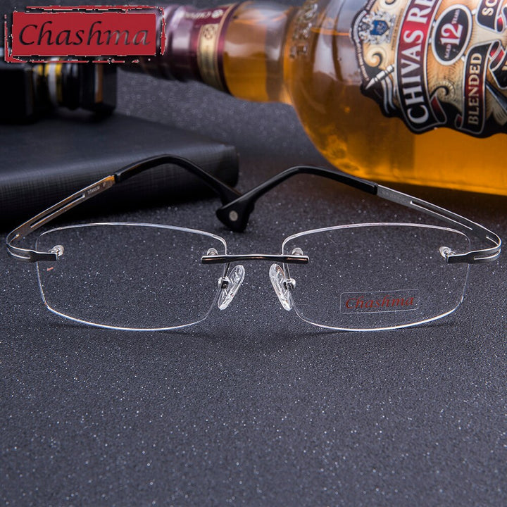 Chashma Ottica Men's Rimless Wide Square Titanium Eyeglasses Ch9039 Rimless Chashma Ottica   