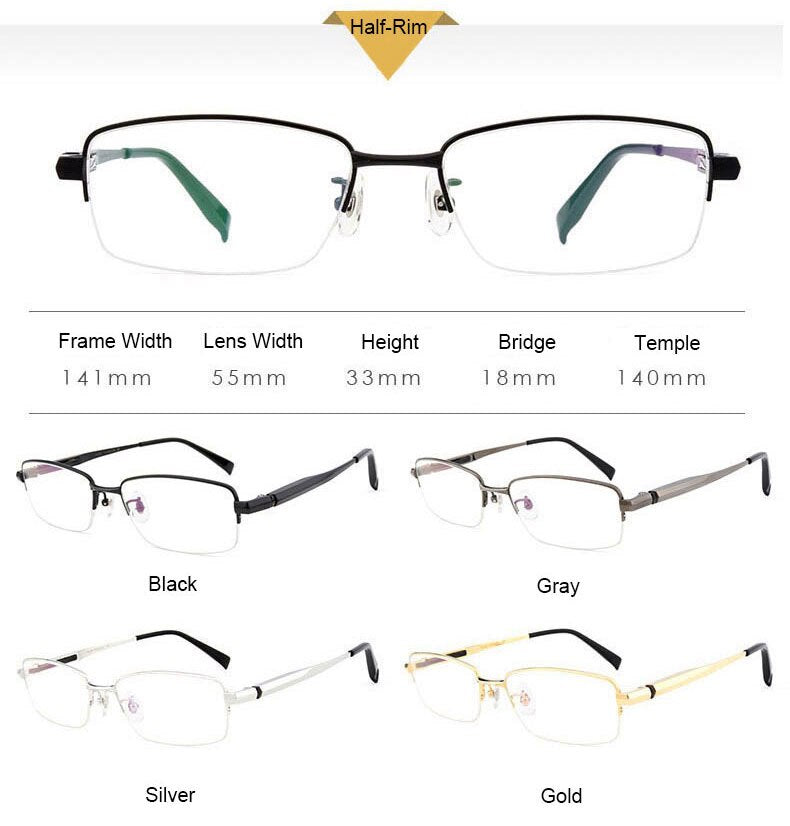 Hotochki Men's Full/Semi Rim Titanium Frame Progressive Reading Glasses 81133 Reading Glasses Hotochki   
