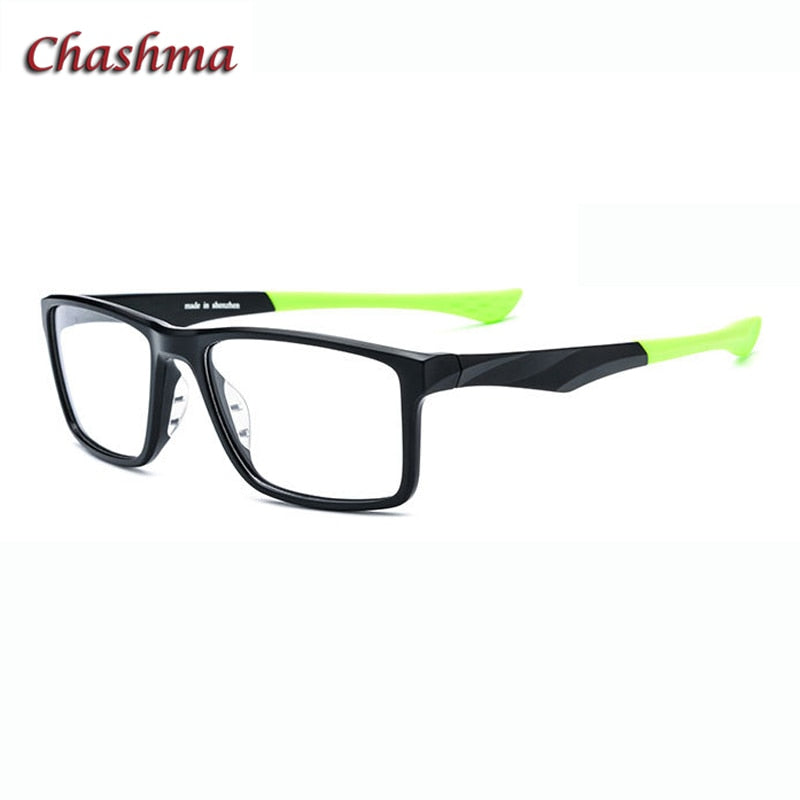Chashma Ochki Men's Full Rim Square Tr 90 Titanium Sport Eyeglasses 17203 Sport Eyewear Chashma Ochki Black with Green  