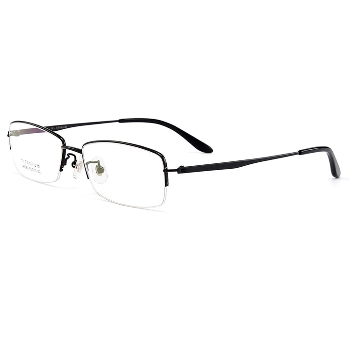 Men's Eyeglasses Ultralight 100% Pure Titanium Half Rim Lr8969 Semi Rim Gmei Optical Black  