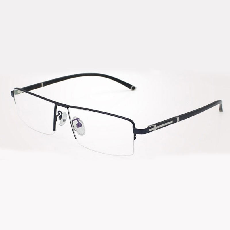 Reven Jate Men's Semi Rim Square Alloy Eyeglasses Frames Reven Jate Dark Blue  