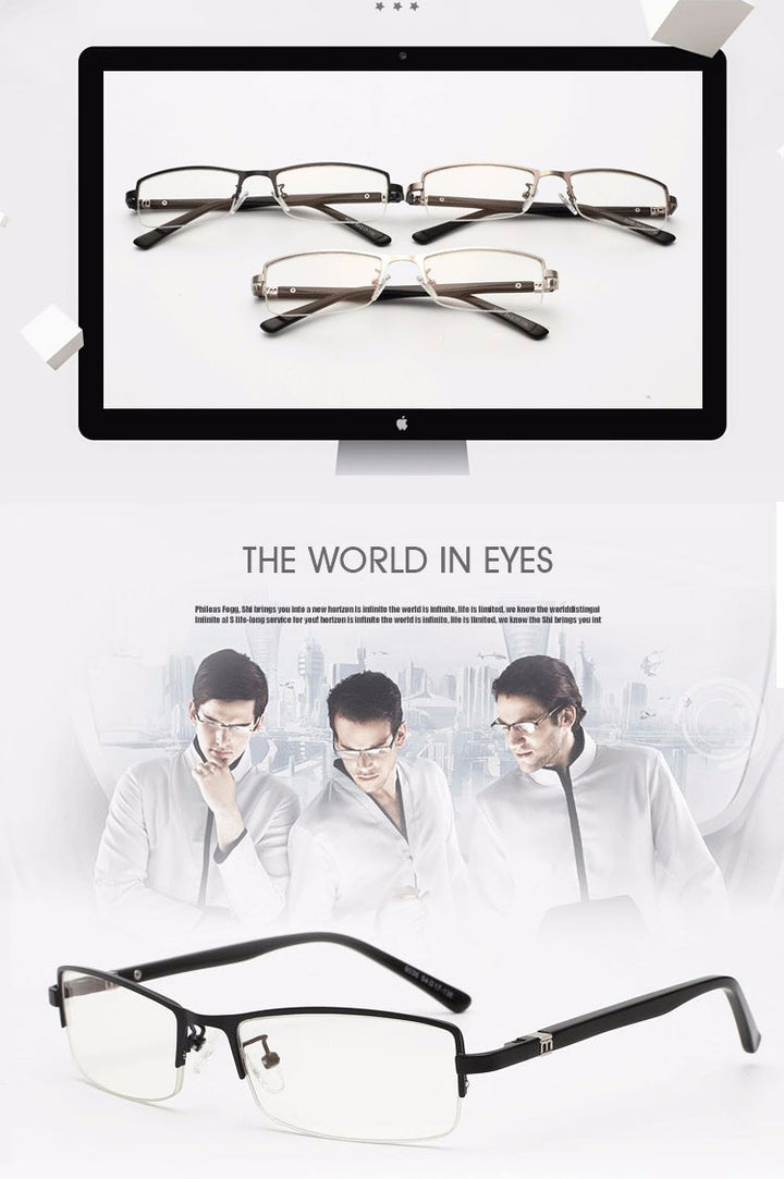 Reven Jate Men's Semi Rim Rectangle Tr 90 Titanium Eyeglasses 9036 Frames Reven Jate   