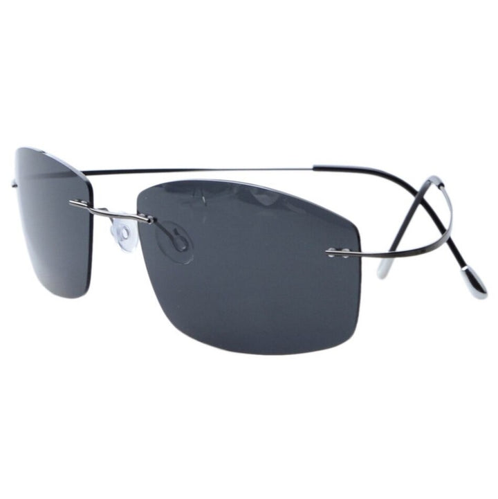 Men's Sunglasses Rimless Titanium Polarized Non-Screw Non-Hinge Sunglasses Brightzone Silver Black  