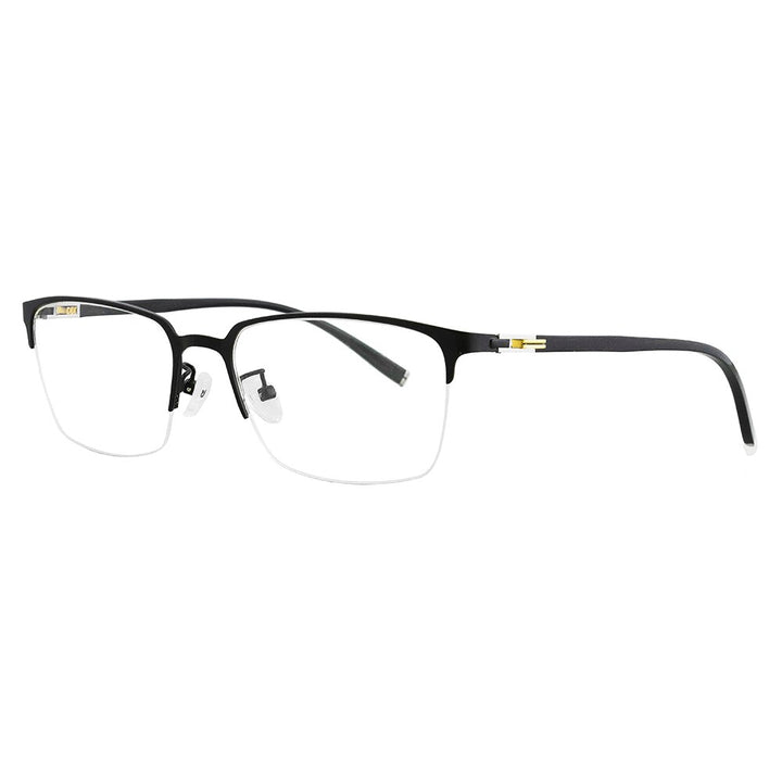 Men's Metal TR90 Half Rim Eyeglasses Geometric Frame Bo2660032 Semi Rim Bolluzzy black  