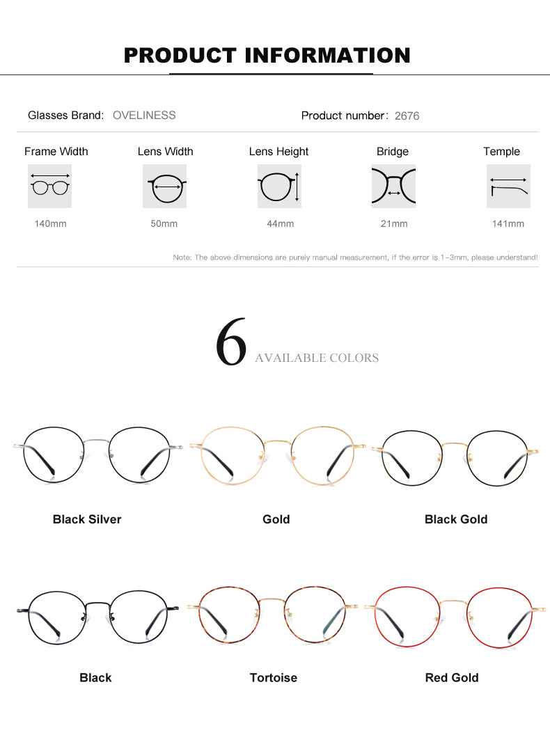 Oveliness Women's Full Rim Round Alloy Eyeglasses 2676 Full Rim Oveliness   
