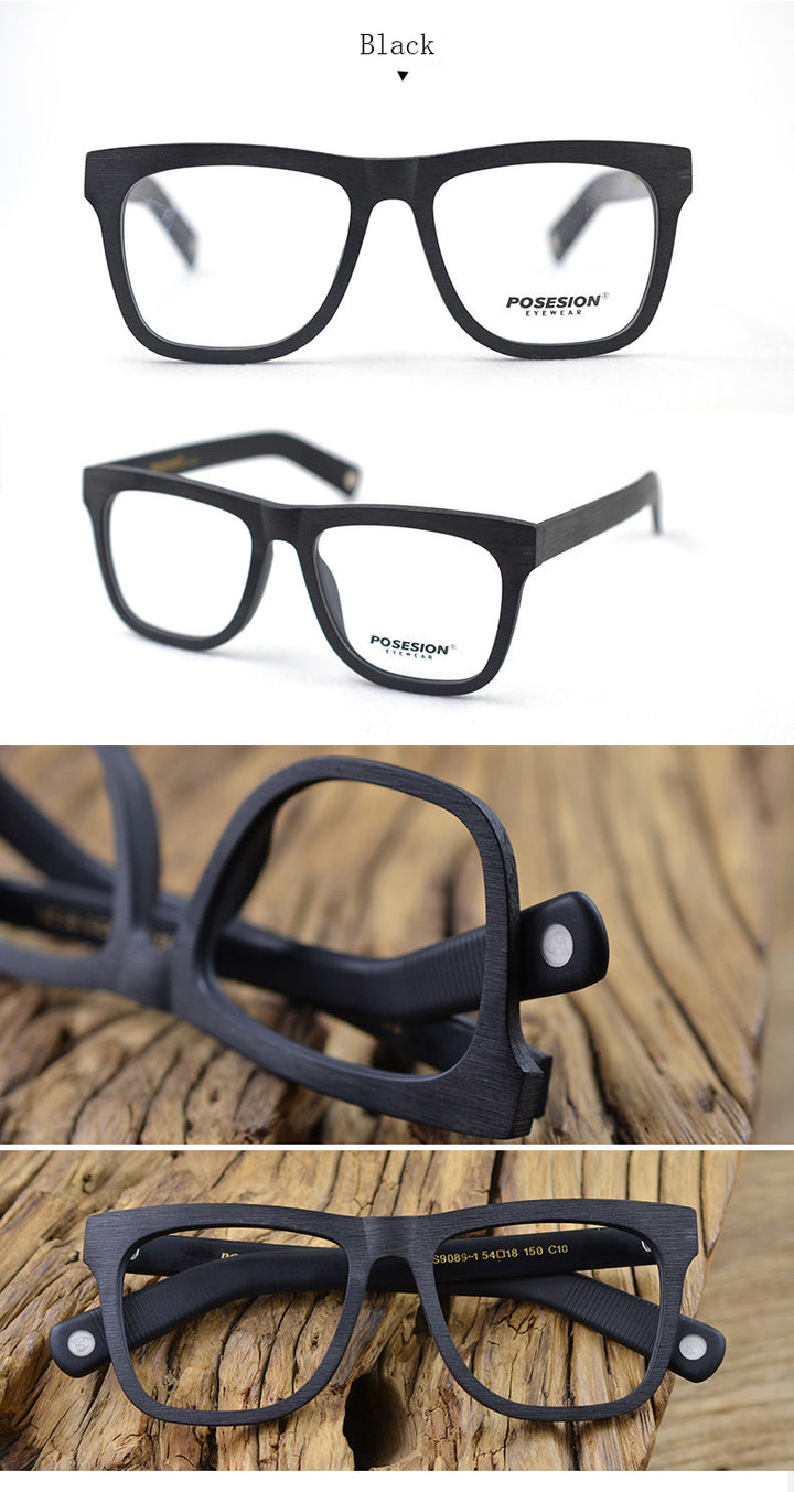 Hdcrafter Unisex Full Rim Oversized Square Metal Wood Frame Eyeglasses Ps9089 Full Rim Hdcrafter Eyeglasses   
