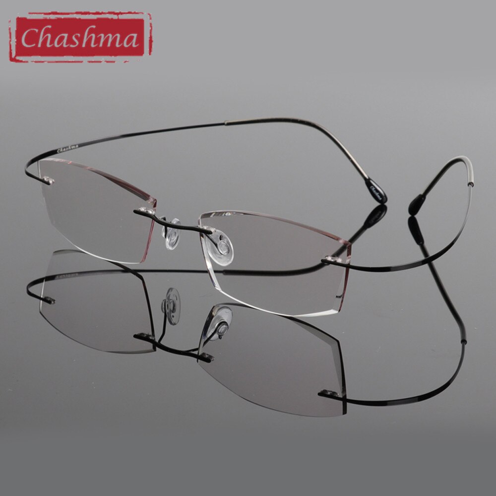 Chashma Ottica Men's Rimless Rectangle Titanium Eyeglasses Tinted Lenses 6074m Rimless Chashma Ottica Black with Gray  