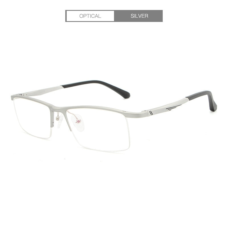 Hdcrafter Men's Semi Rim Rectangle Alloy Frame Eyeglasses Lp6236 Semi Rim Hdcrafter Eyeglasses Silver  