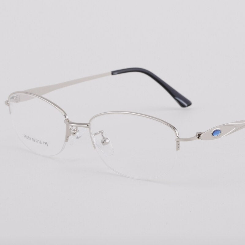 Women's Semi Rim Alloy Frame Eyeglasses 6053 Semi Rim Bclear Silver  
