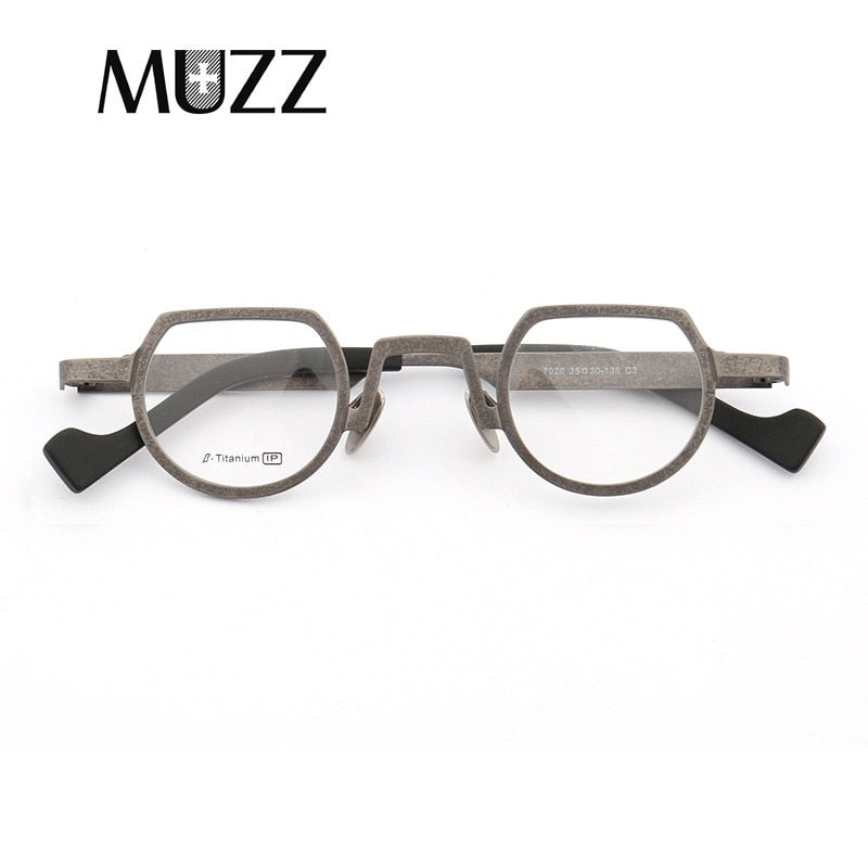 Muzz Men's Full Rim Irregular Flat Top Round Titanium Frame Eyeglasses T7020 Full Rim Muzz C3  