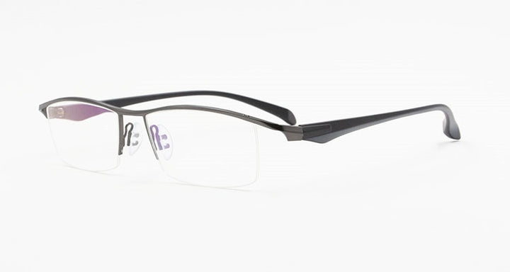 Men's Titanium Alloy Eyeglasses Half Rim Frame P8011 Semi Rim Bclear gray  
