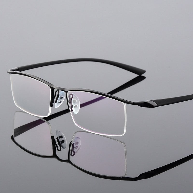 Men's Browline Half Rim Eyeglasses Alloy Frame 8190 Semi Rim Bclear black  