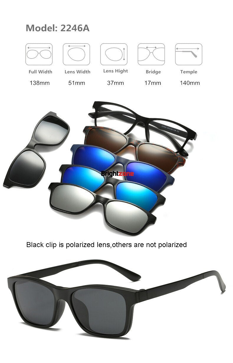Brightzone Unisex Full Rim Round Tr 90 Titanium Eyeglasses Clip On  Sunglasses 2201 2246A