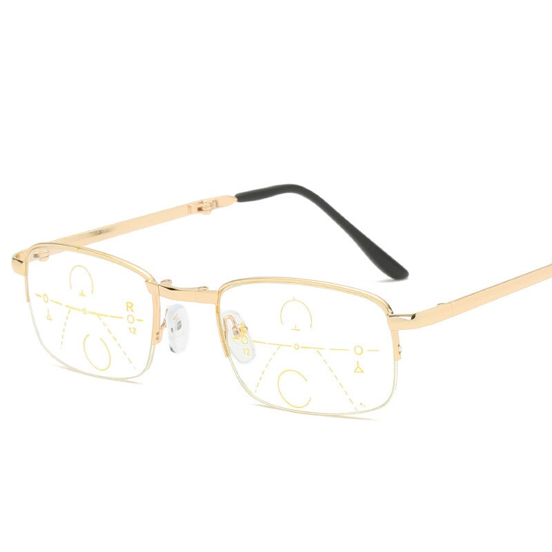 Unisex Semi Rim Folding Frame Progressive Lens Reading Glasses 100-350 Reading Glasses Brightzone +100 Gold 