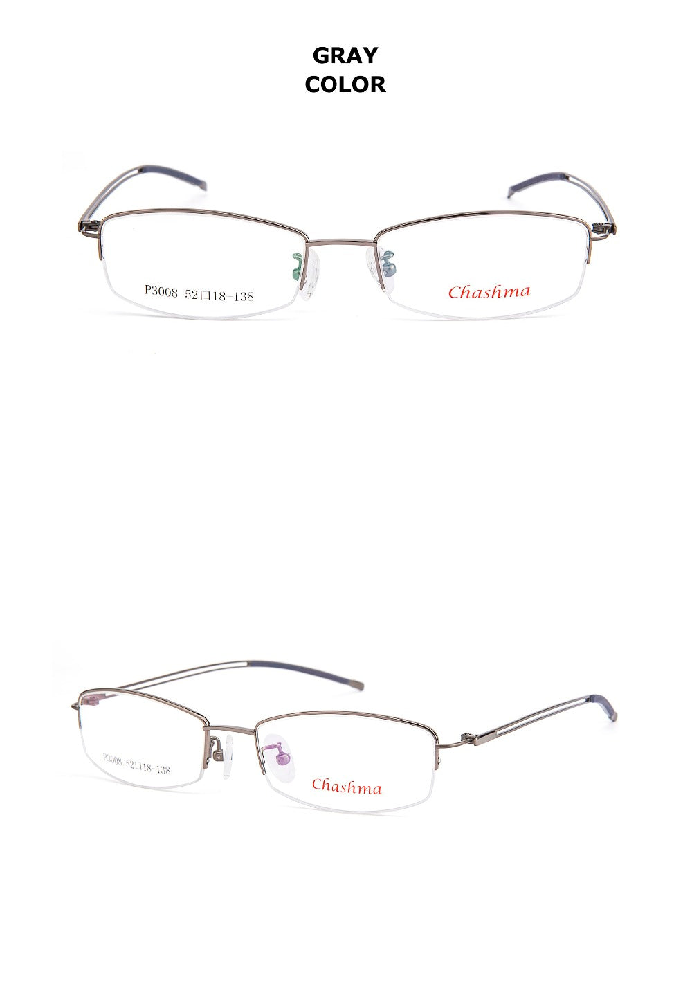Chashma Men's Semi Rim Ip Plated Titanium Frame Eyeglasses 3008 Semi Rim Chashma   