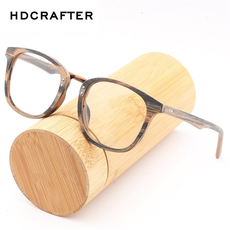Hdcrafter Unisex Full Rim Round Square Wood Metal Frame Eyeglasses Hb029 Full Rim Hdcrafter Eyeglasses   