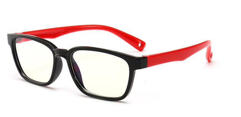 Unisex Children's Anti Blue Light Tr90 Round Eyeglasses Plastic Titanium Frame Anti Blue Brightzone Black frame red leg  