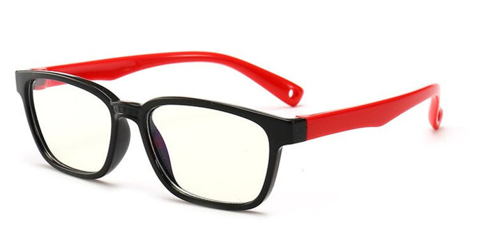 Unisex Children's Anti Blue Light Tr90 Round Eyeglasses Plastic Titanium Frame Anti Blue Brightzone Black frame red leg  
