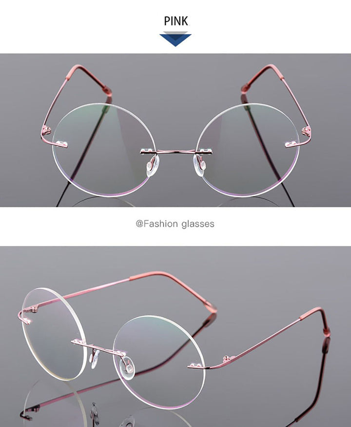 Aissuarvey Unisex Round Rimless Titanium Alloy Frame Eyeglasses As11021 Rimless Aissuarvey Eyeglasses Pink  