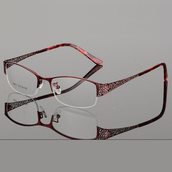 Reven Jate Women's Semi Rim Rectangle Alloy Eyeglasses 99001 Frames Reven Jate red  