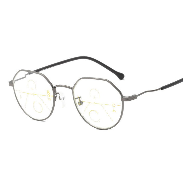 Unisex Progressive Presbyopic Progressive Reading Glasses Geometric Alloy Frame Reading Glasses Brightzone +100 Gun gray 