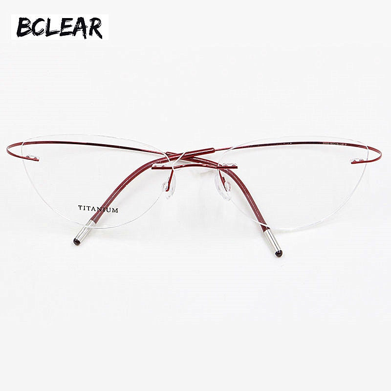 Bclear Women Rimless Cat Eye Memory Titanium Eyeglasses 2003 Rimless Bclear Gray  