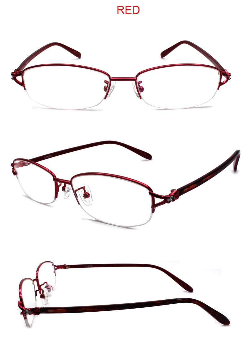 Reven Jate Women's Semi Rim Rectangle Alloy Eyeglasses 3066 Frames Reven Jate   