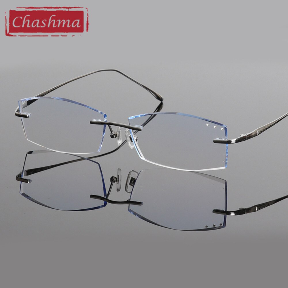 Chashma Ottica Men's Rimless Rectangle Titanium Eyeglasses Tinted Lenses 85086 Rimless Chashma Ottica Silver with Blue  