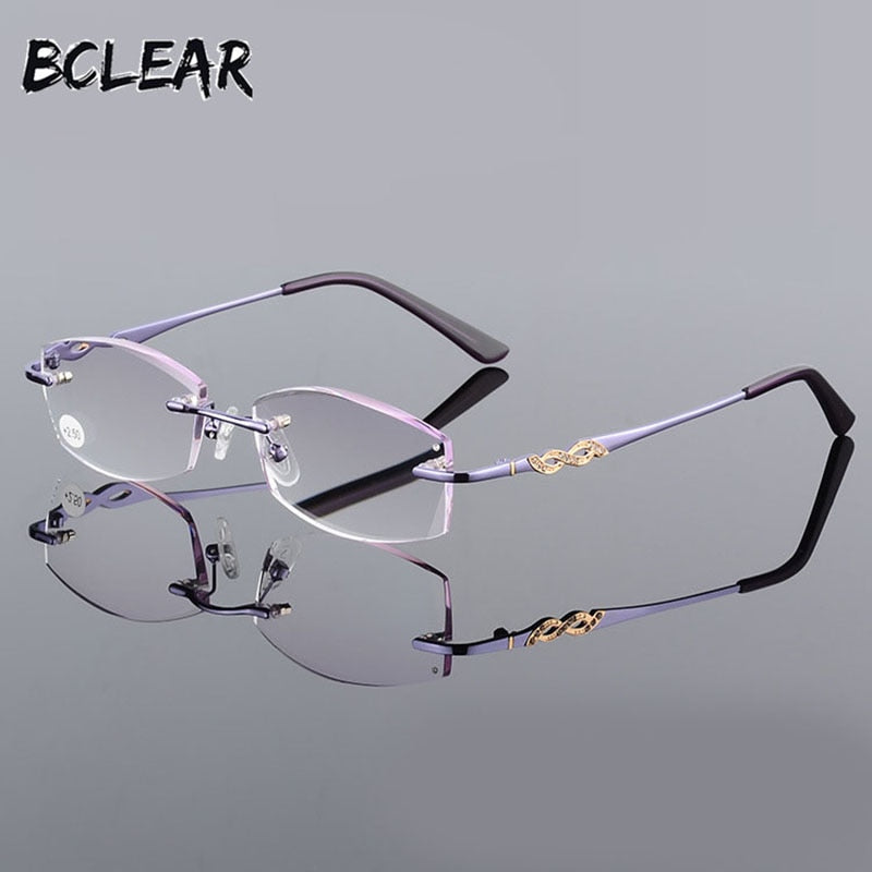 Women's Rimless Diamond Trimming Reading Glasses Alloy W03 Reading Glasses Bclear