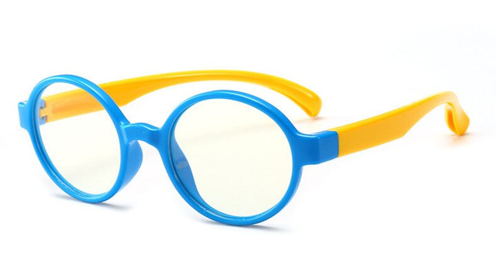 Unisex Anti Blue Light Children's Eyeglasses Round Plastic Titanium Frame Anti Blue Brightzone Blueframe yellow leg  