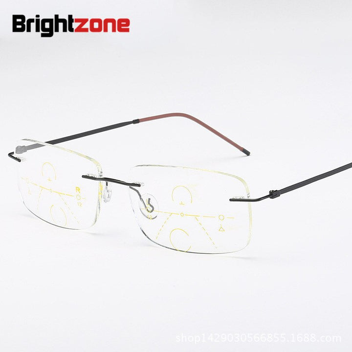 Unisex Rimless Titanium Alloy Frame Progressive Lens Reading Glasses 100-300 Reading Glasses Brightzone   