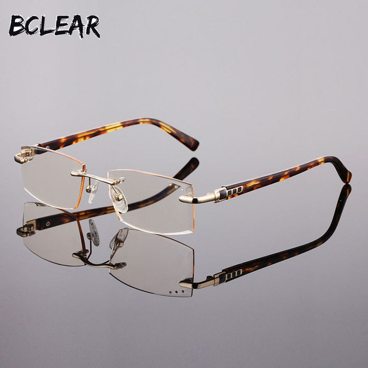 Men's Rimless Reading Glasses Alloy Diamond Trimming Anti-blue Light W01 Reading Glasses Bclear   