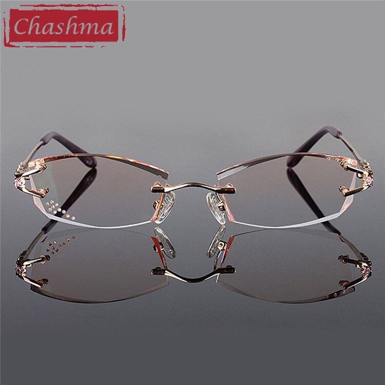 Chashma Ottica Women's Rimless Irregular Rectangle Titanium Eyeglasses Tinted Lenses 1006 Rimless Chashma Ottica Pink  