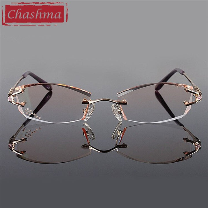 Chashma Ottica Women's Rimless Irregular Rectangle Titanium Eyeglasses Tinted Lenses 1006 Rimless Chashma Ottica Pink  