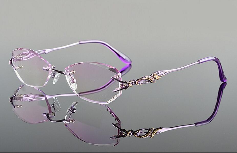 Women's Eyeglasses Diamond Cutting Rimless Titanium 8036B Rimless Chashma purple  