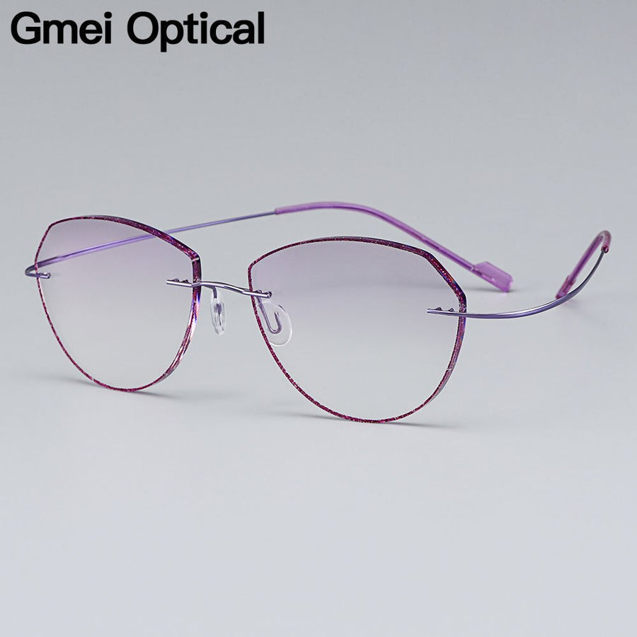 Women's Eyeglasses Ultra-light Titanium Alloy Rimless Gradient Purple T80897 Rimless Gmei Optical   