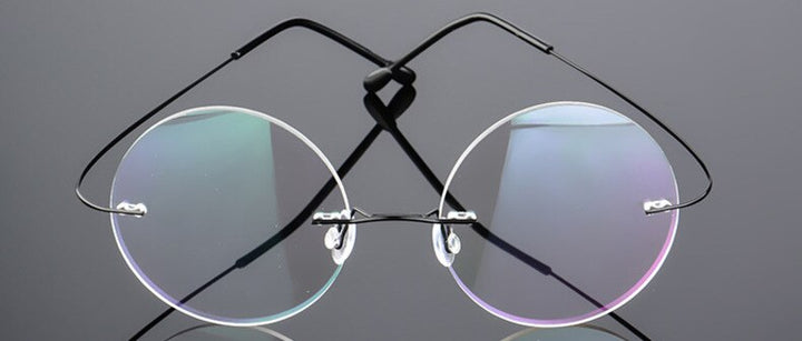Unisex Round Titanium Alloy Rimless Frame Eyeglasses 862 Rimless Brightzone black  