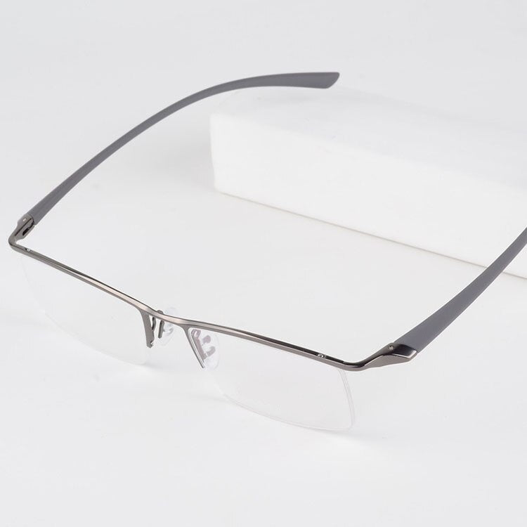 Men's Eyeglasses Titanium Alloy Half Rim Small Faces P8190 Semi Rim Bclear gray  