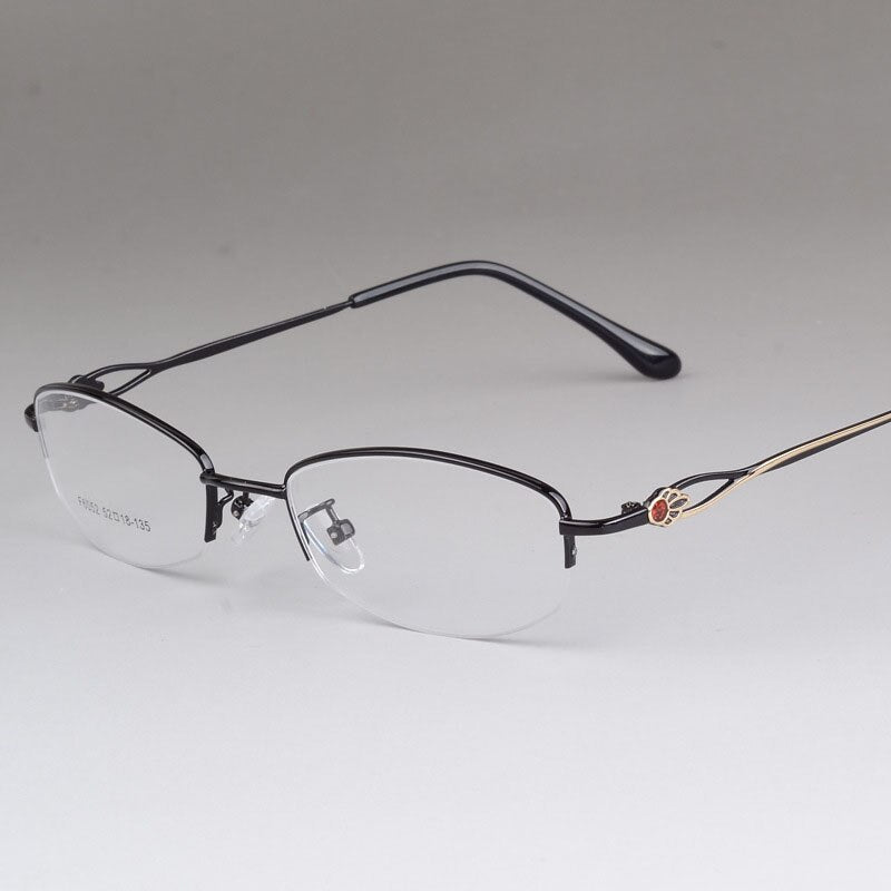 Women's Alloy Semi Rim Frame Eyeglasses  F6052 Semi Rim Bclear black  