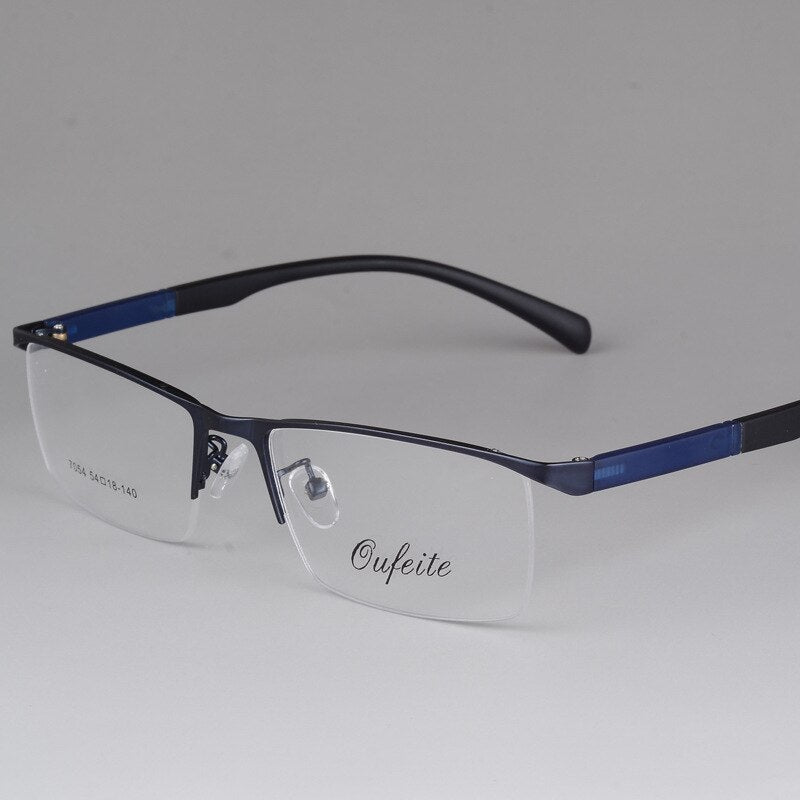 Men's Semi Rim Eyeglasses Alloy Frame S7054 Semi Rim Bclear Blue  