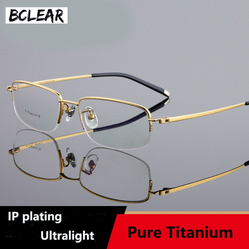 Men's Semi Rim Eyeglasses Titanium Frame Lr6610 Semi Rim Bclear Gold  