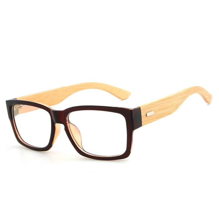 Unisex Eyeglasses Oversized Wooden Frame Rectangle 6823 Frame Hdcrafter Eyeglasses Tea  