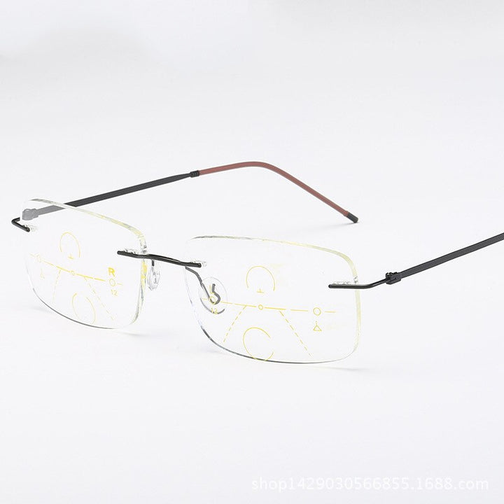 Unisex Rimless Titanium Alloy Frame Progressive Lens Reading Glasses 100-300 Reading Glasses Brightzone +100 Matte black 