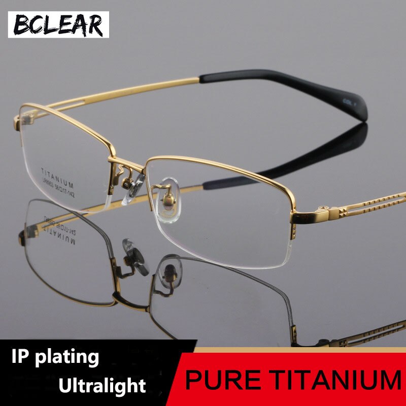 Men's Half Rim Titanium Frame Eyeglasses Lr8953 Semi Rim Bclear Gold  